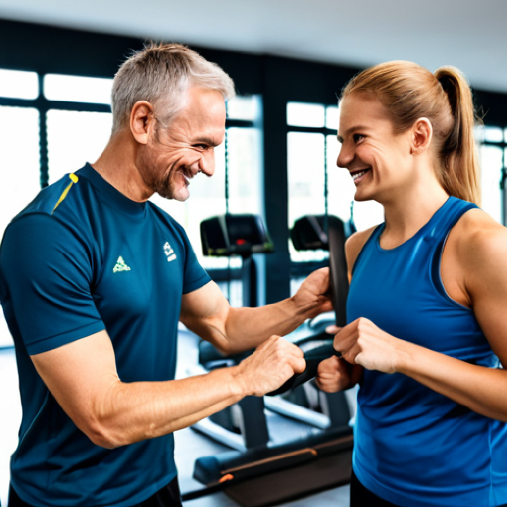 Motivated Intern Assisting a Gym Member**

"A friendly, fully clothed, and energetic fitness intern in appropriate athletic wear (e.g., Adidas tracksuit, clean trainers), assisting a mature adult (40s) with proper form on a weight machine in a modern, well-lit German fitness studio. The member is smiling and engaged. The background includes other gym equipment and blurred figures working out. Focus on positive interaction and professionalism. safe for work, appropriate content, professional, perfect anatomy, natural proportions, well-formed hands, proper finger count, modest clothing. High-quality photo, realistic."

**