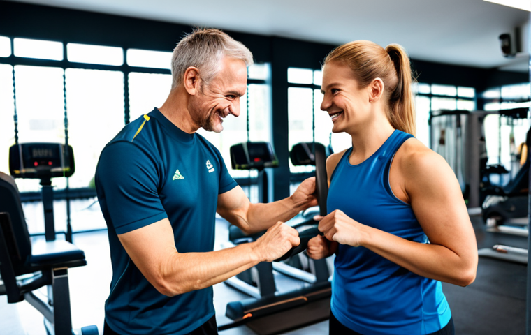 Motivated Intern Assisting a Gym Member**

"A friendly, fully clothed, and energetic fitness intern in appropriate athletic wear (e.g., Adidas tracksuit, clean trainers), assisting a mature adult (40s) with proper form on a weight machine in a modern, well-lit German fitness studio. The member is smiling and engaged. The background includes other gym equipment and blurred figures working out. Focus on positive interaction and professionalism. safe for work, appropriate content, professional, perfect anatomy, natural proportions, well-formed hands, proper finger count, modest clothing. High-quality photo, realistic."

**