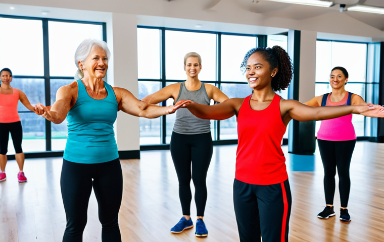 Target Audience & Personalized Fitness**

"A diverse group of fully clothed people (various ages and body types) participating in a group fitness class in a modern, brightly lit gym. Instructor is demonstrating proper form. Focus on the energy and inclusivity. Safe for work. Appropriate content. Fully clothed. Professional fitness environment. Perfect anatomy, correct proportions, natural pose, well-formed hands, proper finger count, natural body proportions. Family-friendly."

**
