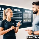 피트니스 경영사로서 인턴십 경험 활용법 - **"Proactive Intern in a Modern Fitness Studio"**: A dynamic, brightly lit image set in a high-tech ...