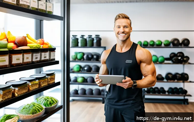 피트니스 경영사와 기업 협업 사례 - A modern fitness studio interior in Germany featuring a collaboration scene between fitness trainers...