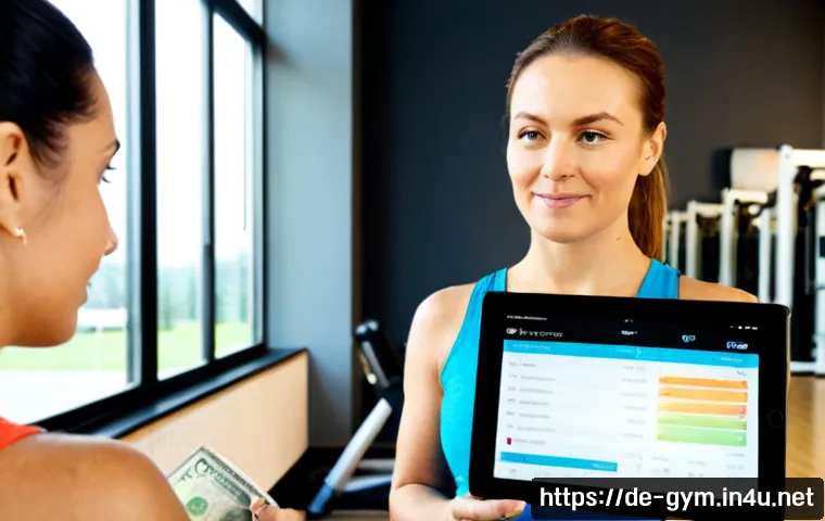 피트니스 경영사와 관련된 산업 동향 - Photorealistic modern fitness club in Germany, experienced female manager reviewing membership growt...